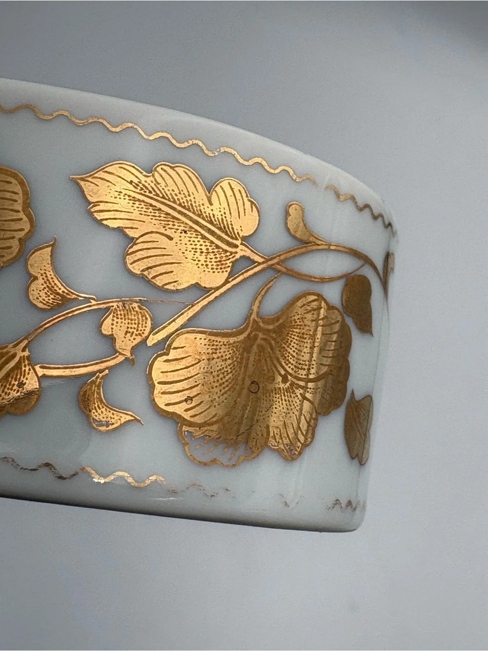 Vintage White Porcelain Soap Dish with Gold Floral Motif